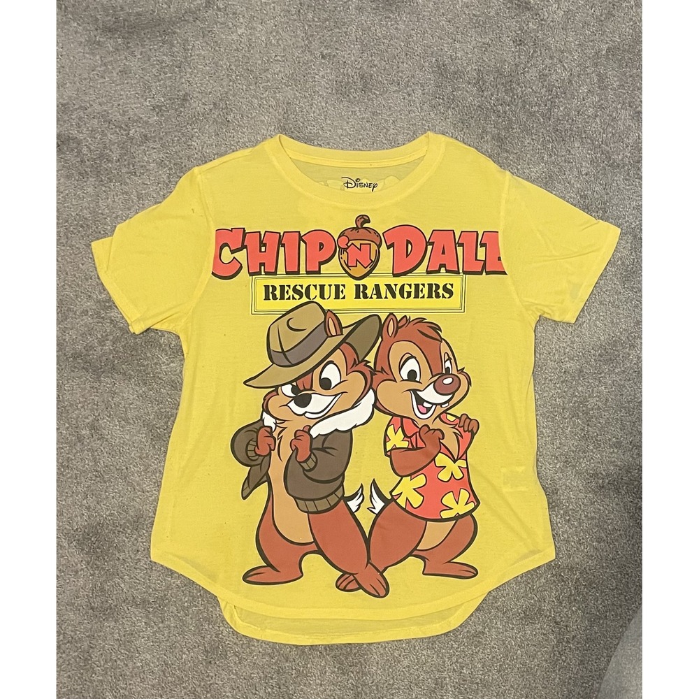 Disney Chip n Dale Rescue Rangers Yellow Graphic T-Shirt Womens XL Curved Hem